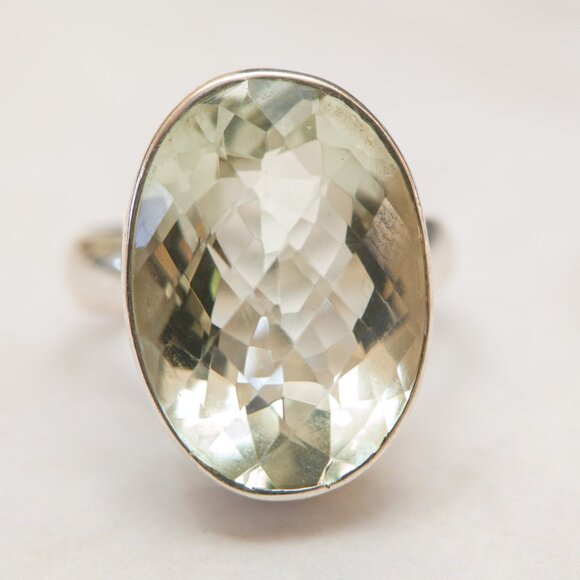 Sterling Prasiolite Oval Bezel Ring — Size 9 (oversize 20 ct) - Picture 3 of 9
